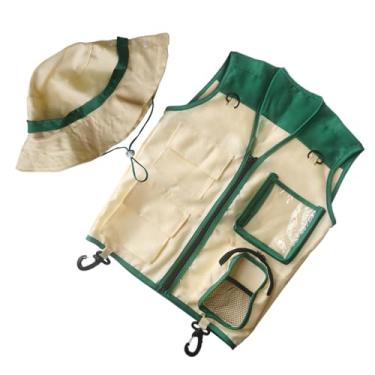 Imagem de Colete de explorador e chapéu infantil | Fantasia de acampamento ao ar livre - Kit de explorador de chapéu de colete infantil para atividades ao ar livre, caminhadas, quintal