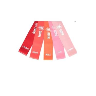 Imagem de Kit Mini Faixa Elástica com 5 Intensidades, Látex, Amarela/Verde/Roxa/Cinza/Preta, 5cm x 25cm, para Pilates, Yoga, Fisioterapia