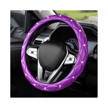 Imagem de MTRPS Capa de volante de carro brilhante, couro diamante de 38 cm, antiderrapante, protetor de volante automático, capa fofa de strass brilhante, decoração automotiva para mulheres e meninas (roxo)