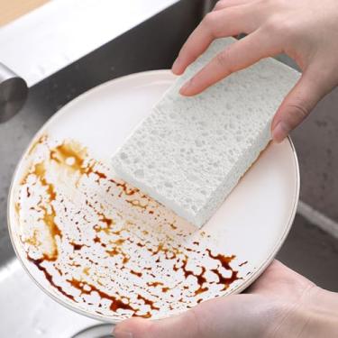 Imagem de 1 peça 10 x 6,2 x 0,2 cm esponja de celulose comprimida almofadas de limpeza doméstica bloco absorvente reutilizável cozinha lavador de louça (branco)