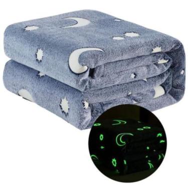 Imagem de Manta Cobertor Solteiro Infantil Brilha No Escuro 1,80x1,20 Lua Azul Toque Macio Quente Aveludado 1 Peça Anti Alergia