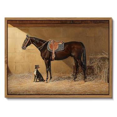 Imagem de AIMAILON Arte de parede em tela emoldurada Retrô Cavalo Selvagem Impressão de Cachorro Arte de Fazenda Animal Impressão Quarto Sala de Estar Pinturas Decoração Arr Tamanho 12x16