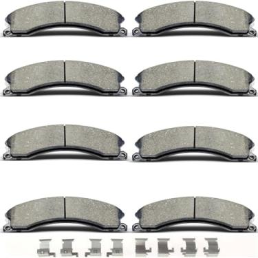 Imagem de D1411 D1411 Pastilhas de freio dianteiras traseiras de cerâmica com clipes para Chevrolet Silverado 2500HD/3500 HD 2011-2019, GMC Sierra 2500HD/3500HD, para 2016-2018 CHEVROLET SUBURBAN 3500HD 500 HD