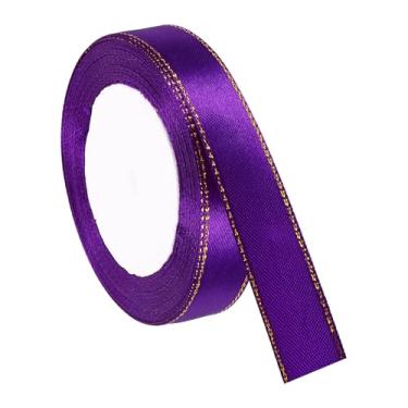 Imagem de PATIKIL Fita de cetim com borda dourada, fita de cetim de poliéster dupla face para embrulho de presente, buquês de flores, laços de cabelo, projetos de costura, roxo