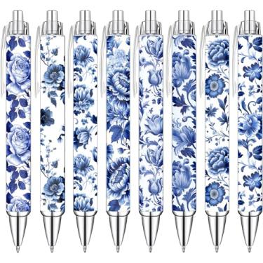 Imagem de Conjunto de canetas de porcelana azul e branca – elegantes canetas de escrita inspiradas em cerâmica com tinta preta lisa – presente clássico para estudantes, professores, uso no escritório