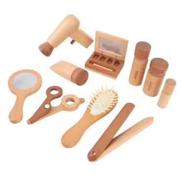Imagem de Cryfokt Conjunto de Brinquedos de Maquiagem de Madeira Conjunto Requintado de Jogos de Salão de Beleza Com Espelho de Secador de Cabelo para Meninas, Material Seguro para Desenvolvimento de