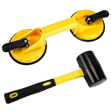 Imagem de Leriton Ferramenta de fixação de lacunas de piso laminado, kit de reparo de lacuna de piso resistente com ventosa de alumínio e conjunto de martelo de borracha para pisos de madeira flutuantes e