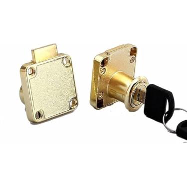 Imagem de Trava de gaveta de liga de zinco ouro 19 x 20 mm, pacote com 2 com 4 chaves