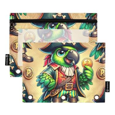 Imagem de Pasta para meninos, 3 anéis, bolsa para lápis, fichário com zíper, caneta, rosa, bolsos transparentes, desenhos animados, capitão, papagaio, pirata, 25 x 18 cm, 2 pacotes