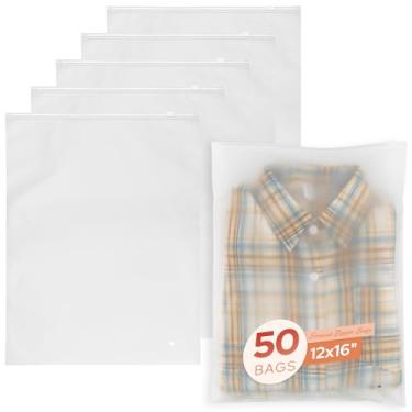 Imagem de Frametory Pacote com 50 sacos de embalagem de plástico de 30,5 x 40,6 cm para pequenas empresas ou armazenamento de viagens, bolsa transparente para roupas com capuz, vestido, suéter, 3 mm com