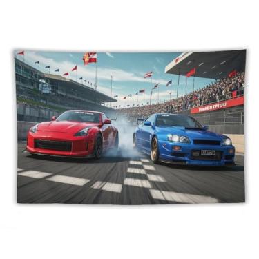 Imagem de HouLaiZhe JDM Tapeçaria de carro Japão Jdm 350z Vs R34 corrida para pendurar na parede quarto decoração de casa tapeçarias estética piquenique decoração de parede arte de parede para dormitório sala