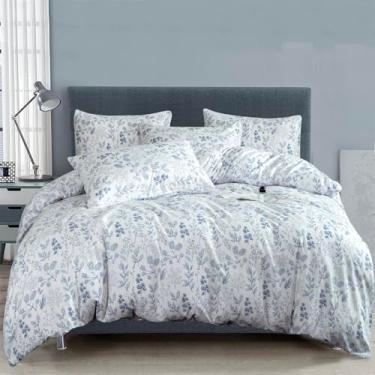 Imagem de TISPLR Capa de edredom de microfibra escovada com flores duplas, 3 peças, conjunto de cama floral, solteiro, estilo jardim, azul, estampa floral, capa de edredom solteiro com fecho de zíper, luxuosa