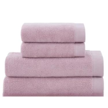 Imagem de Jogo de Toalhas de Banho 4 Peças 100% Algodão Toalhas de Banho e Rosto Felpudas Super Macias(Rosa)
