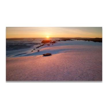 Imagem de LKXGRRSFG Paisagem nevada ao pôr do sol Foto real cidade mar neve vale pastagem rio pôr do sol nascer do sol impressão em tela decoração de parede 20 x 36 cm sem moldura