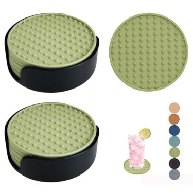Imagem de Conjunto de 12 porta-copos de silicone, porta-copos de 10 cm com suporte, porta-copos redondos para bebidas, cerveja, café, casa, escritório, bar, mesa, mesa, proteção, porta-copos de borracha