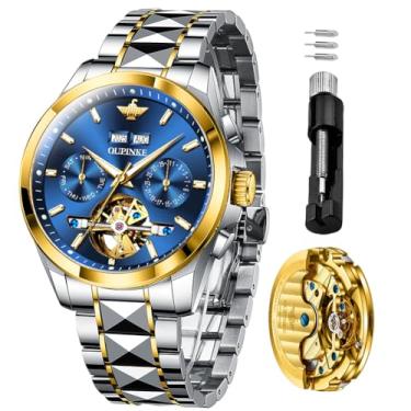 Imagem de OLEVS Relógios automáticos masculinos mecânicos para negócios, relógio de pulso com corda automática, vários calendários, aço inoxidável, à prova d'água, relógios de luxo masculinos, 3290 - dois tons