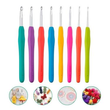 Imagem de Kit 8 Agulhas Crochê Amigurumi Bordado Tricô Com Cabo Emborrachado 2.0