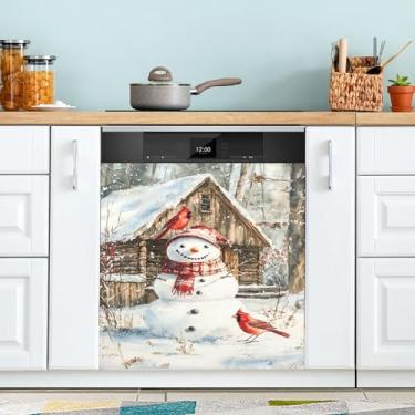 Imagem de xigua Linda capa magnética de boneco de neve de Natal, adesivos magnéticos decorativos antiarranhões para painel de geladeira e lava-louças, decoração personalizada de cozinha doméstica 58 x 66 cm