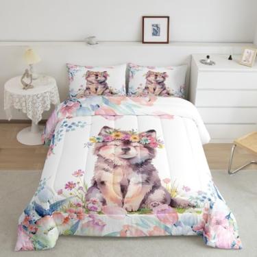 Imagem de Feelyou Conjunto de edredom para crianças, solteiro, com estampa floral, estampa floral, fazenda, zoológico, vida selvagem, para meninos e meninas