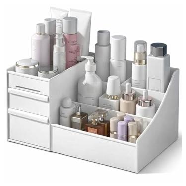 Imagem de Organizador de Maquiagem e Joias, Porta Canetas com 2 Gavetas e Divisórias Fixas – Multiuso para Cosméticos, Batons, Pincéis e Acessórios de Mesa, Escritório e Bancada