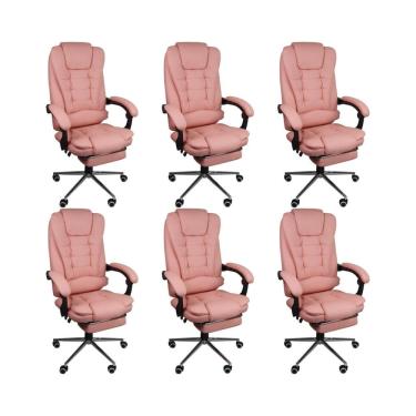 Imagem de Kit 6 Cadeira Presidente Ergonômica Apoio Para Pés Rosa