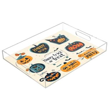 Imagem de xigua Bandeja de servir de acrílico fantasma de Halloween com alças à prova de derramamento, bandejas decorativas de festa de Halloween, bandeja organizadora de bancada para banheiro, cozinha, 30,5 x