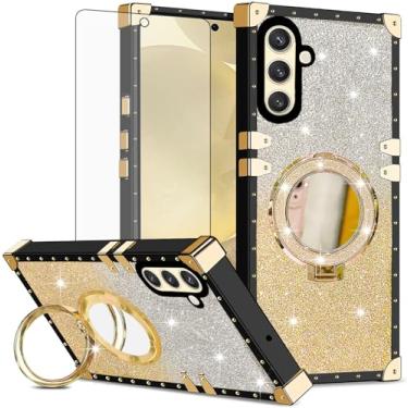 Imagem de Capa de celular para Samsung Galaxy S24 Plus/S25 Plus S24+ S25+ 5G Capa magnética com protetor de tela, anel espelhado com glitter, suporte rígido S24Plus 24S + S 24 24+ S25Plus 25S 25+ SM-S936U