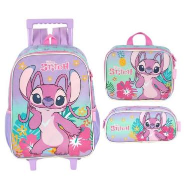 Imagem de Kit Escolar Mochila com Rodas + Lancheira Térmica + Estojo Stitch - - 
