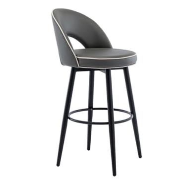 Imagem de Banquetas de barra de couro PU, banquetas de bar giratórias modernas de 360°, cadeiras de cozinha estofadas com pernas de aço e apoio para os pés, para balcão de cozinha, restaurante, lounge, pub (cor