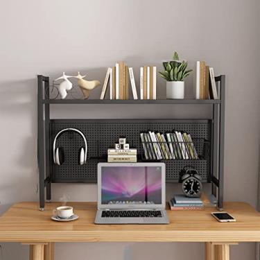 Imagem de Prateleira de mesa de escritório simples de ferro forjado com grade, rack de exibição multifuncional de camada única, suporte para monitor de mesa de computador, decoração de casa simples de