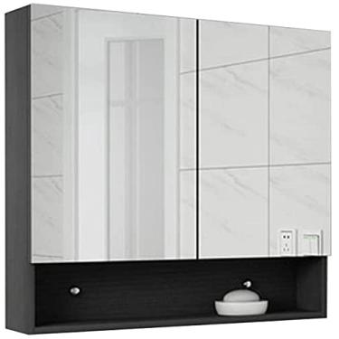 Imagem de pcagfaajmh Armário de espelho de banheiro de madeira montado na parede espelho simples caixa de espelho anti-neblina armário de espelho à prova d'água (cor: cor de madeira, tamanho: 68 * 13 * 70 cm