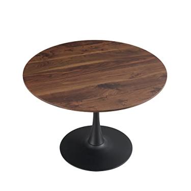 Imagem de Mesa de jantar redonda moderna com design de base de pedestal, mesa de lazer de meados do século para cozinha, sala de jantar e sala de estar (80 cm) (106 cm)