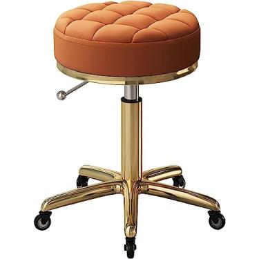Imagem de AkosOL Banquinho de bar ajustável, cadeira giratória redonda, balcão doméstico, salão de maquiagem, spa, banco, metal, titânio dourado, 5 garras com rodas, cadeira de bar moderna