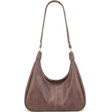 Imagem de NIUEIMEE ZHOU Bolsa de ombro feminina ultra macia, dobrável, de couro vegano, bolsa tiracolo Hobo, bolsas axilas, Marrom escuro - l, Large