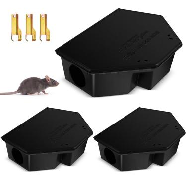 Imagem de Qualirey 3 peças estação de isca de rato com chaves 33,58 x 21 x 8,98 cm x 8,35 polegadas armadilhas para ratos, mantém crianças e animais de estimação seguros em ambientes internos e externos, isca