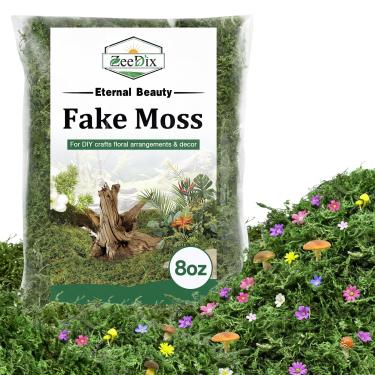 Imagem de ZeeDix Musgo artificial falso para decoração de artesanato, 227 g DIY musgo verde para vasos de plantas internas terrários jardins de fadas, decoração falsa para mesa de centro de mesa festa de