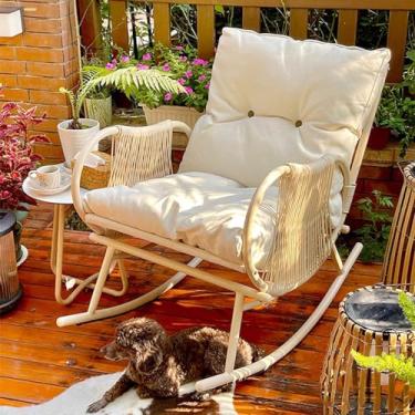 Imagem de Cadeira de balanço estofada com encosto alto, cadeira de balanço interna para sala de estar, cadeiras de balanço modernas e confortáveis para sala de estar/quarto/berçário (tecido de veludo cotelê