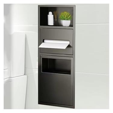Imagem de Nicho de chuveiro de aço inoxidável premium – Armazenamento de banheiro embutido para papel higiênico e lata de lixo, organizador de alcova embutido para cozinha, sala de estar, quarto, hotel (preto