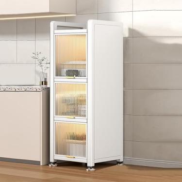 Imagem de Armário de armazenamento de utensílios de cozinha, rack de padeiro com portas com design de porta de aba transparente, prateleiras de armazenamento de cozinha, armário de despensa, (branco, 40 * 122