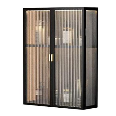 Imagem de Armário de armazenamento de banheiro montado na parede, organizador multiuso acima do vaso sanitário para cosméticos e perfumes, preto elegante com portas de vidro, tamanho: 40 x 14 x 53 cm