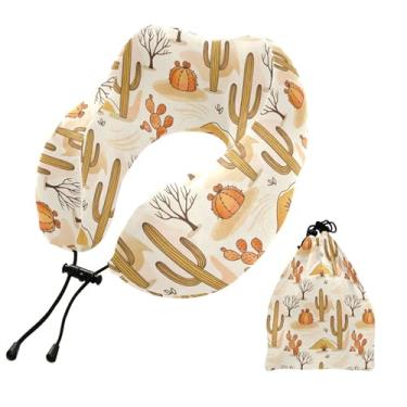 Imagem de Burbuja Almofada de pescoço de planta do deserto para viagem, almofada de viagem de espuma viscoelástica para suporte de cabeça de carro de avião dormindo, lavável na máquina e portátil