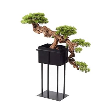 Imagem de Planta de casa de mesa, plantas artificiais, bonsai, pinheiro, zen, enfeite de boas-vindas simulado com suporte de ferro para decoração de corredor (pequeno)