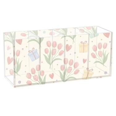 Imagem de Burbuja Porta-canetas de acrílico Tulipa com 4 compartimentos, suporte de lápis transparente para pincéis de maquiagem, acessórios de mesa de escritório em casa
