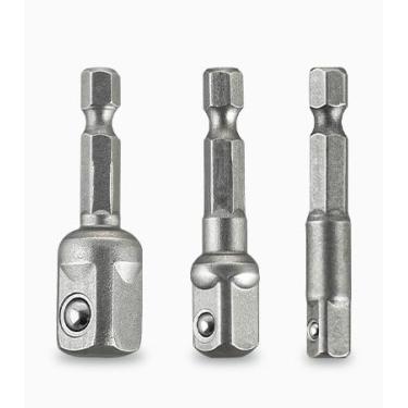 Imagem de Kit 3 Adaptadores para Parafusadeira/Furadeira Soquetes 1/4", 3/8" e 1/2"