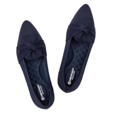 Imagem de Frank Mully Mocassim feminino casual sem cadarço, confortável, de malha, clássico, bico fino, para trabalho, viagens, 6111 azul-marinho, 35