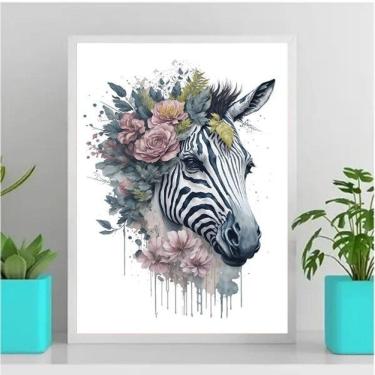Imagem de Quadro Decorativo Zebra Aquarela 33x24cm - Madeira Branca