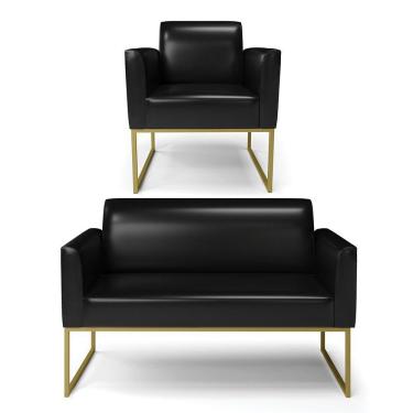 Imagem de Sofá Namoradeira Com Poltrona Base Industrial Dourado Marisa Corano D03 - D\'rossi Cor Preto