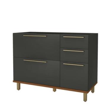 Imagem de Balcão de Cozinha para Pia 120 Cm 2 Portas 3 Gavetas Freijó/Chumbo - I