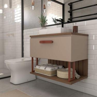 Imagem de Armário de Banheiro Grandeza 80 Cm 1 Porta 100% Mdf Cappuccino/Freijó 