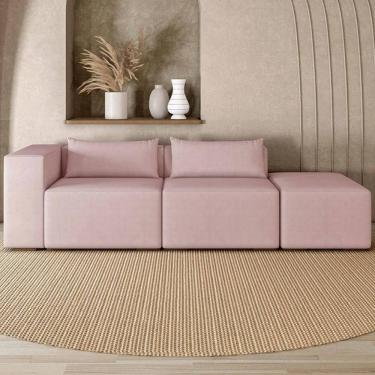Imagem de Sofá 4 Lugares 283cm com Puff Direito Fay Veludo Rose Z55 - Mpozenato